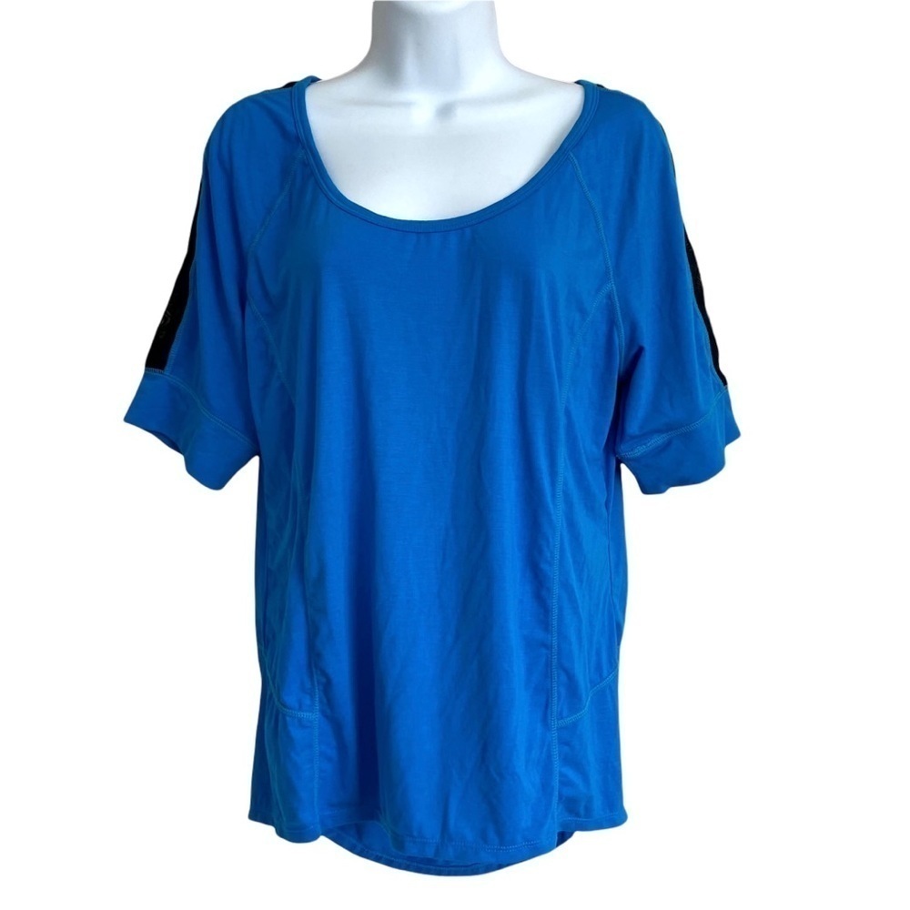 Blue Active Top Short Sleeve Shirt Medium Stretch Mesh